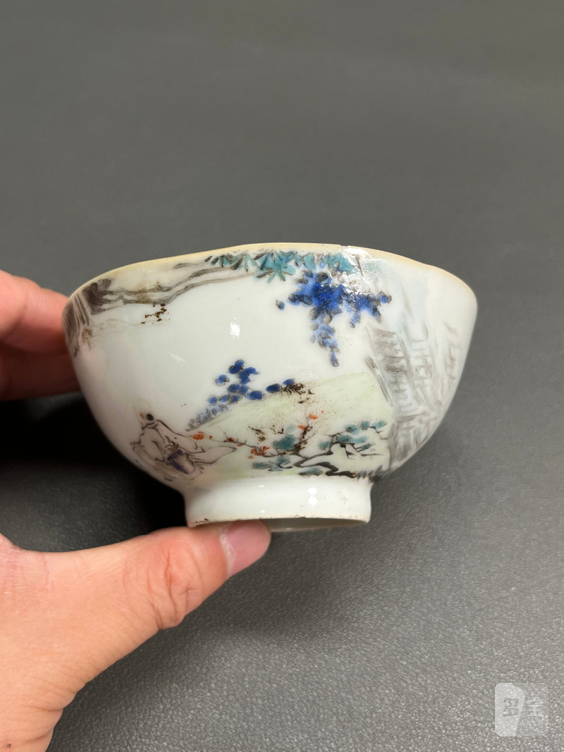 清晚期  浅绛彩王少维作茶圆 - 图5